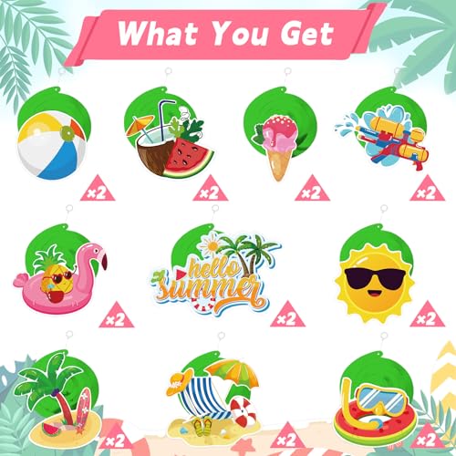 Image of 40Pcs Summer Hanging Swirls, Hello Summer Pool Beach Hanging Swirls Summer Hanging Decorations Streamers Foil Ceiling Swirls for Summer Hawaiian Luau Birthday Party Baby Shower Decor