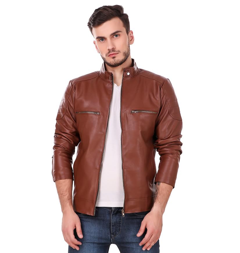 Image of Leather Retail Men's Solid Biker Jacket
