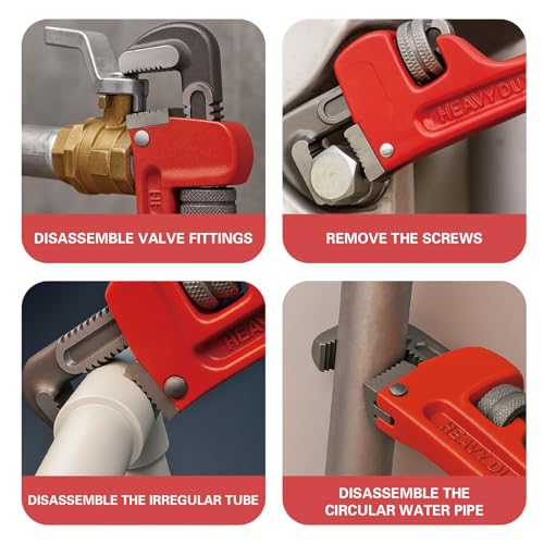 Image of Rayfox 6 Inch Small Pipe Wrench Adjustable Mini Plumbing Wrench for Tight Spaces Heavy Duty Straight Plumber Tool with Floating Hook Jaw and I-Beam Handle (red)