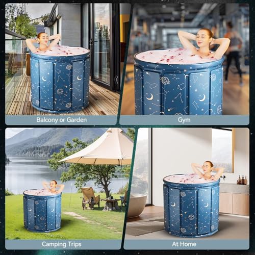 PANCA Składana przenośna wanna dla dorosłych, wanna z lodem i wanna z hydromasażem, duża wanna do kąpieli 230 l, do regeneracji, relaksu, spa, siłowni, balkonu, ogrodu, na kemping, okrągłe wiadro