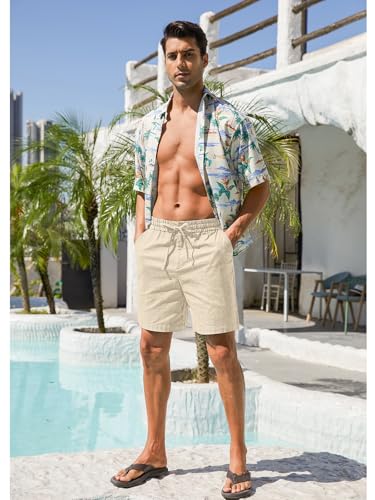 RQP Mens Cotton Linen Shorts Casual Drawstring 7inch Inseam Shorts Stretch Summer Beach Wear - image 4