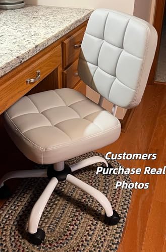 Bonnlo Home Office Swivel Computer Desk Chair with Wheels, Height Adjustable Vanity Chair without Armrest for Small Space, Dressing Table, Bedroom, PU Leather, White - Image 8