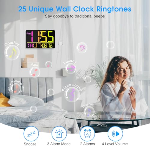 13" Bluetooth Auto Sync Wall Clock- Large Digital Alarm Clock with Remote - Image 4