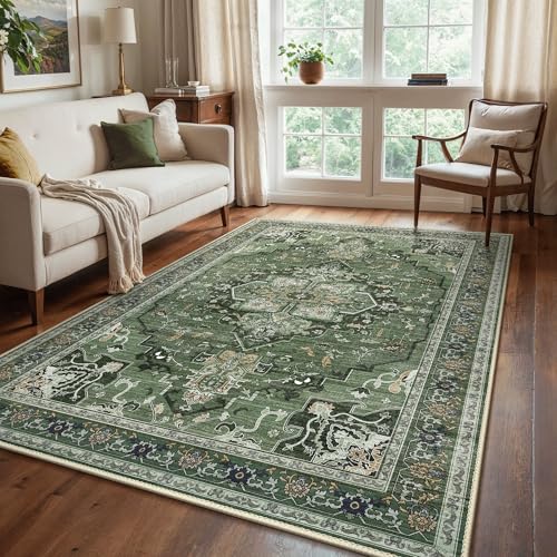 GENIMO Washable Rug 120x170cm – Dark Green Non-Slip Area Rug for Lounge Living Room & Bedroom, Boho Machine Washable & Fade-Resistant Polyester Carpet - Cosy Home Interiors GENIMO Washable Rug 120x170cm – Dark Green Non-Slip Area Rug for Lounge Living Room & Bedroom, Boho Machine Washable & Fade-Resistant Polyester Carpet - Image 9