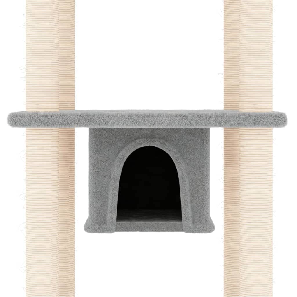 Rascador para gatos con columna rascadora de sisal, gris claro, 169 cm, árbol de escalada con cueva, hamaca, plataforma de descanso y felpa, muebles rascadores para interior salón, cuidado de