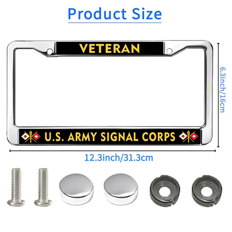 Image of US Army Signal Corps Veteran Custom Veteran License Plate Frame Army Signal Corps Exclusive License Plate Frame Stainless Steel Auto Parts