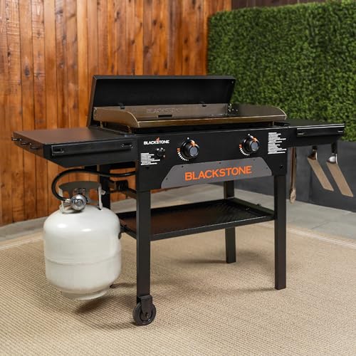 Blackstone 2207 Original 28” Omnivore Griddle with Dual Side Shelves and Hard Cover, Powder Coated Steel, Black