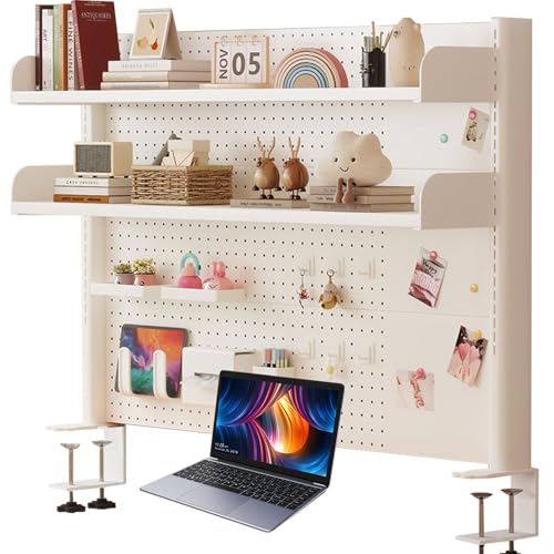 Generisch Lochwand-Organizer-Paneele. Klemmbares Tischregal mit Lochwand – 3-stöckiges Schreibtischregal für Homeoffice, Gaming und Studentenwohnheim – 100 cm (39,4 Zoll) weißes Aufbewahrungsregal.