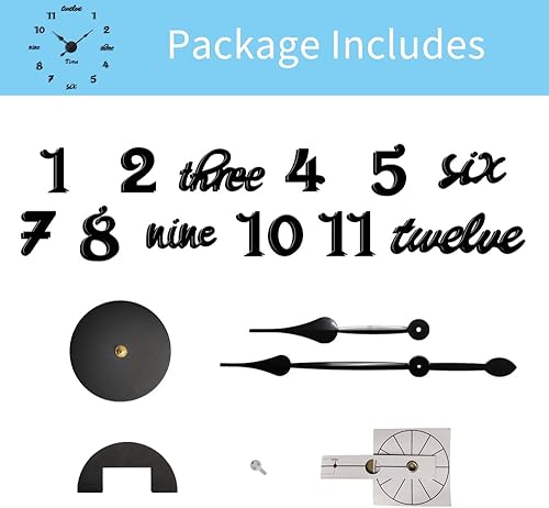 Miniatura 7 de Moderno reloj de pared grande sin marco, funciona con pilas, espejo 3D, relojes de pared decorativos para decoración de sala de estar (negro)