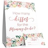 How Many Kisses Baby Shower Game - Floral (Sign with Cards)