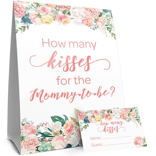 DISTINCTIVS Floral Guess How Many Kisses for the Mommy to be in the Jar Game - 1 Sign and 30 Cards