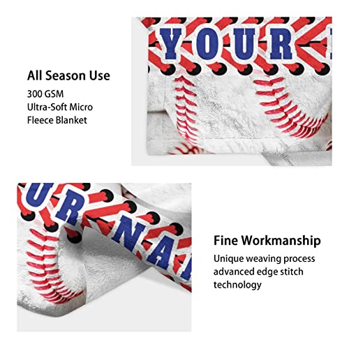 Custom Baseball Throw Blanket for Teen - 50x60 Inches Throw Size - Soft Fluffy Cozy Blankets Gift - White Sports Blanket Throws for Living Room Decorative