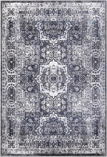 Tapis salon doux bleu 110x190 cm rétro lavable - 3