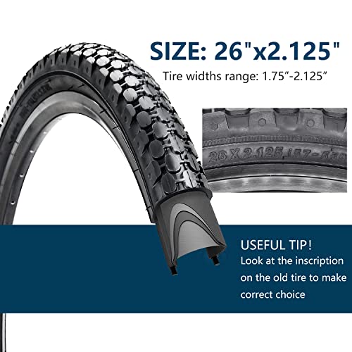 Simeiqi Bike Tire,26" X 2.125" Folding Beach Cruiser Bicycle Replacement Tires-Black/White Side Wall (Black Wall, 26X2.125)… #TOP2