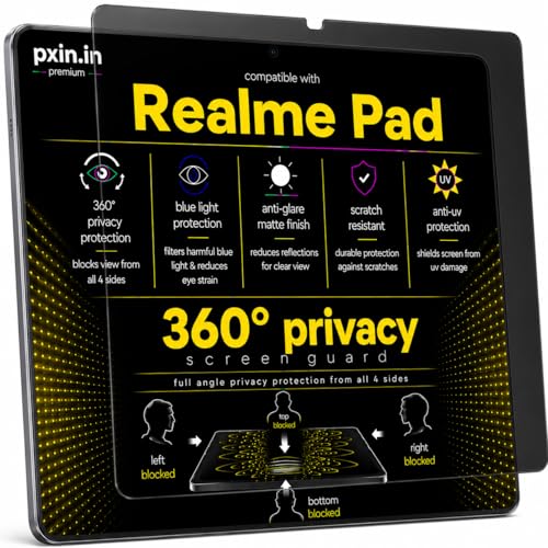 Image of Pxin 360 Pro Privacy Screen guard compatible with Realme Pad | Anti Glare | Anti UV | Anti Blue | Anti Reflection | Privacy Filter | Unbreakable Build