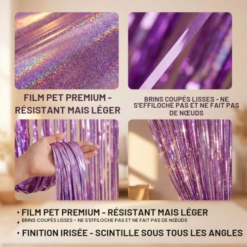 Rusudiy 4X Lametta 1m x 2,5m, Tenture à Franges Métalliques, Fond Photo Fête, Décoration Anniversaire Fille, Thème Princesse Licorne, Baby Shower Rose, Sweet 16, Photobooth Brillant Party (Rose pâle) – vue 4
