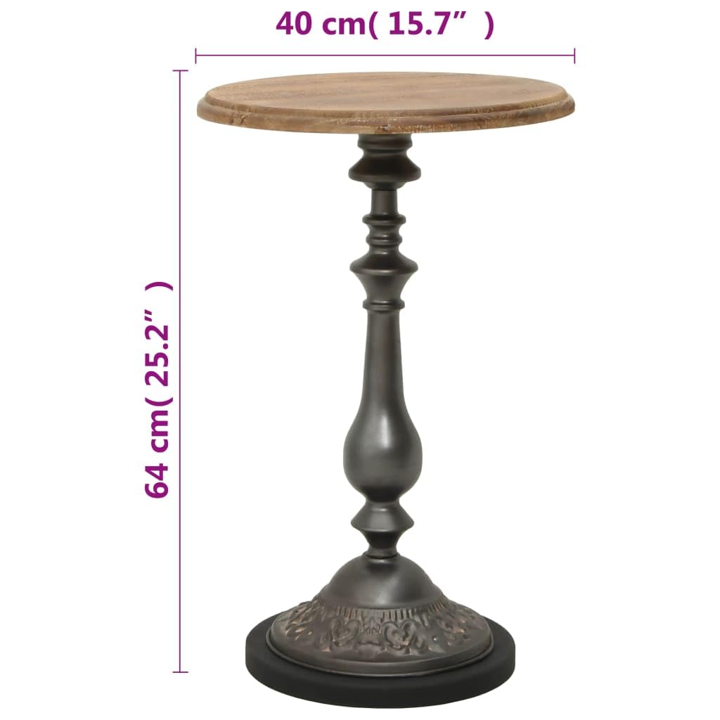 Stolik pomocniczy z litego drewna jodłowego, 40 x 64 cm, brązowy, okrągły stolik pod telefon z drewna ze stalową podstawą, polerowany i lakierowany do salonu