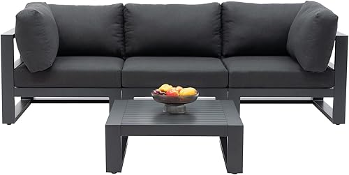 Miniatura 8 de Moderno sofá modular de 3 plazas para exteriores, juego de sofá de conversación para patio, patio, cojines color gris oscuro