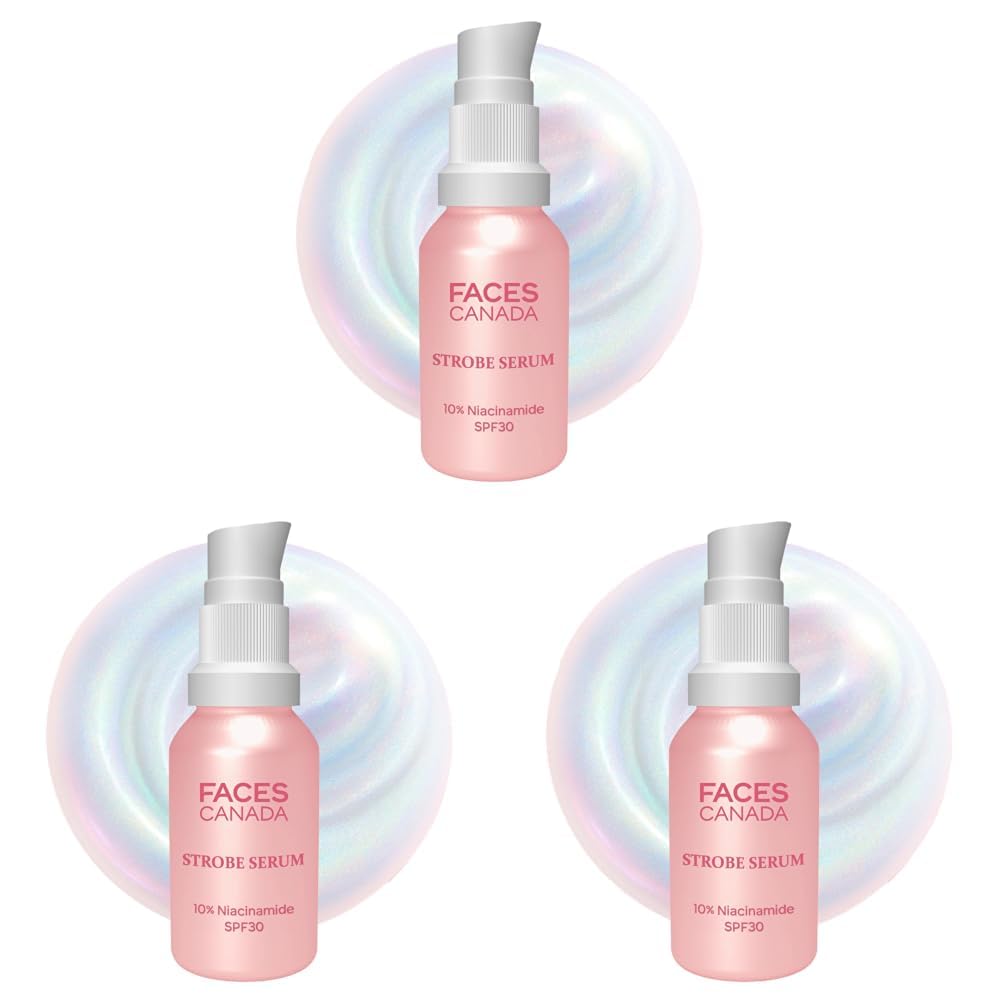 FACES CANADA Strobe Serum Mini - 15ml | Brightening Serum + Strobe Cream + SPF 30 Sunscreen | 10% Niacinamide | Removes Dark Spots & Hyperpigmentation | GlowLift Complex | Instant Glow (Pack of 3)-picture-31