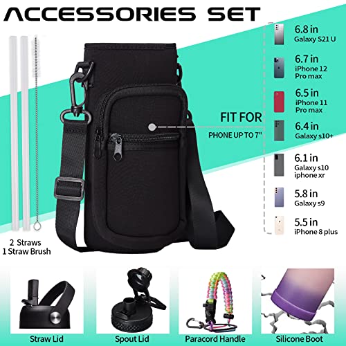 40Oz Insulated Water Bottles With Straw And Paracord Handle, Metal Flask Bottle Keep Cold For Cold-48H Hot-24H, Double Vacuum Travel Thermo Mug With Carrying Pouch For Sports Hiking Cycling Running #TOP1