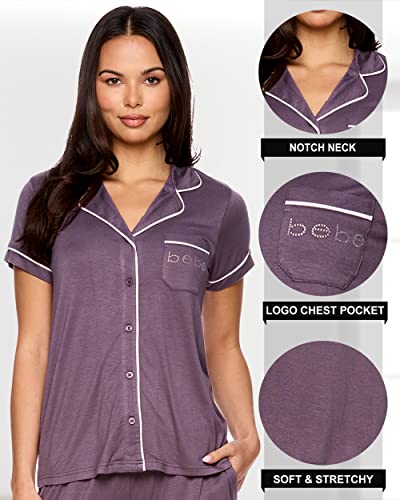 Bebe Womens Pajama Sets - Notch Collar Pajama Top And Pajama Pants Pj Set - Ladies Pajamas (Midnight Lavender, Large) #TOP1