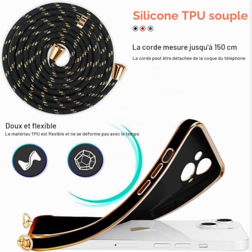 Mkej Custodia con Collana per Xiaomi 11T Pro 5G, Cover Donna Cuore amore con Cordino, Case con Laccio Tracolla Elettrolitico TPU Cover con Collana per Xiaomi 11T Pro 5G - 5