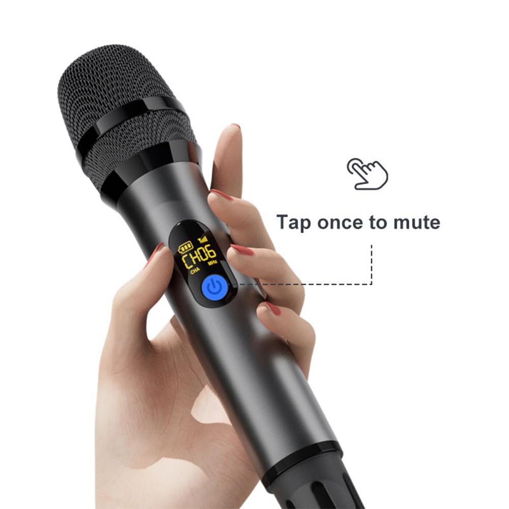 VOVIGGOL UHF Microfoni Wireless Professionalie in Metallo, 50M Sistema Microfoni Dinamico Microfono Senza Fili con Ricevitore Ricaricabile per Karaoke, Festa, Nozze, Chiesa, Riunione, Canto