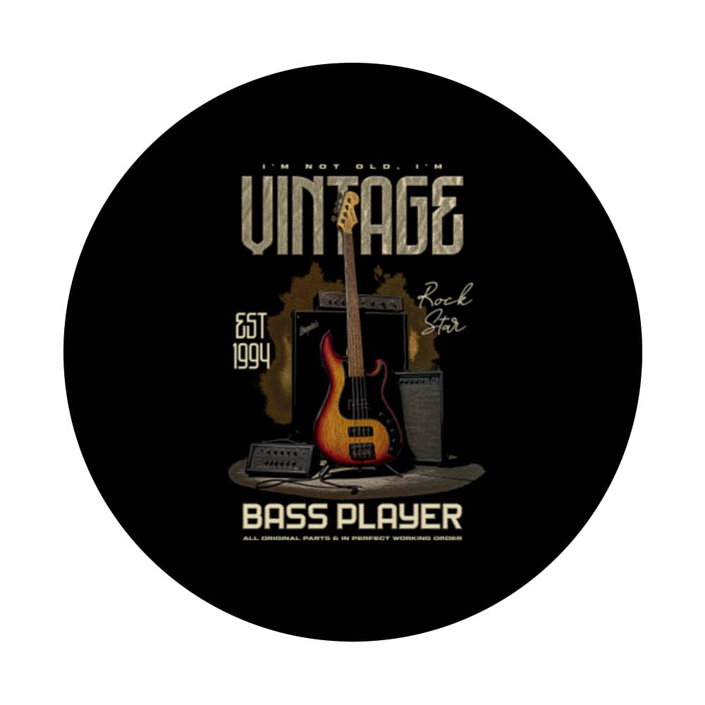I'm Not Old I'm Vintage Retro 1994 Bass Guitar Player PopSockets Swappable PopGrip, Black - Image 3