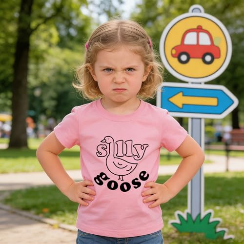 Image of Kids Short Sleeve Tees Toddler Crewneck T-Shirts Boys Girls Dino Raccoon Excavator Silly Goose Flower Girl Tops 2-7 Years