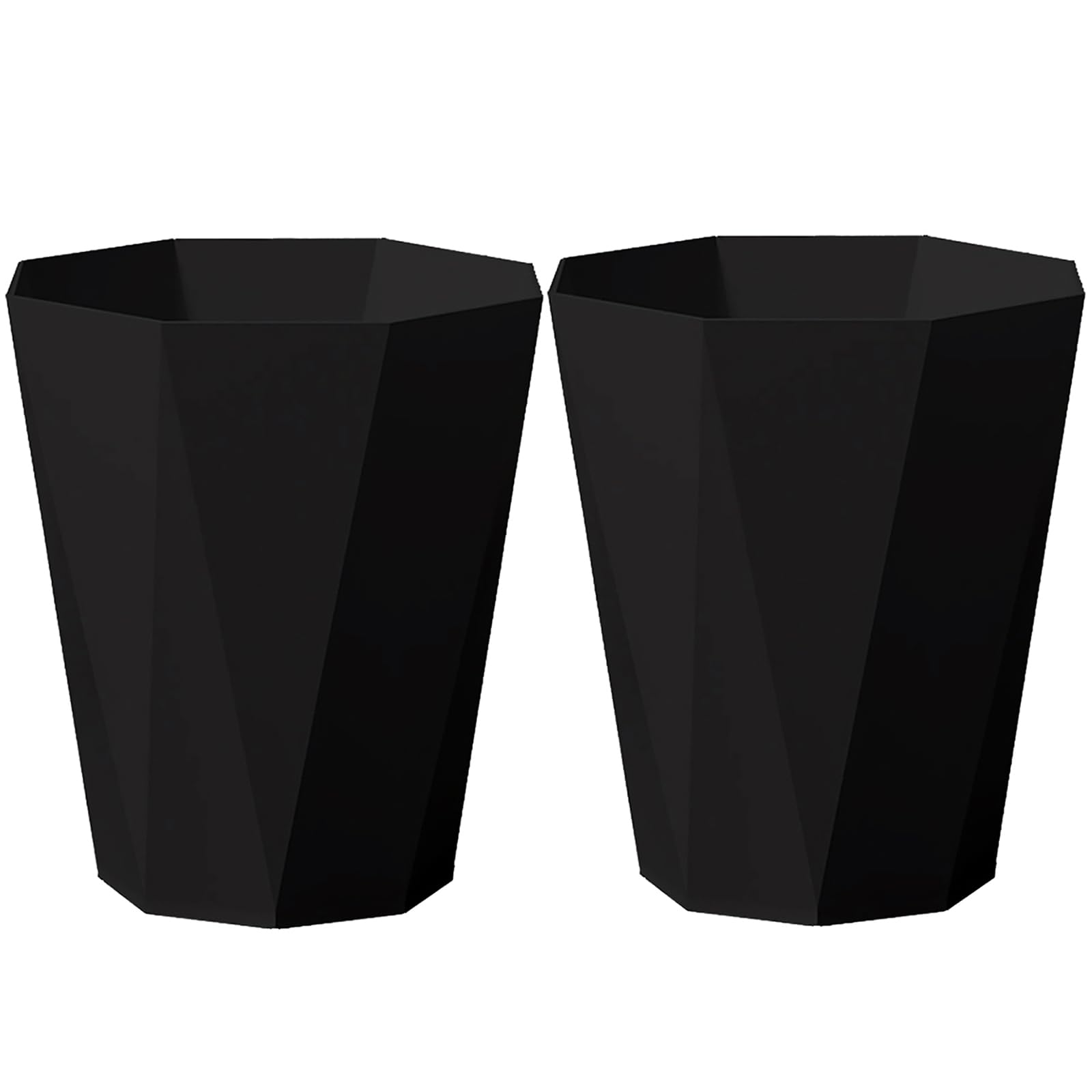 WEECRON Small Trash Can Bathroom Waste Basket Plastic Diamond Shape 1.8 Gallon (2 Pack. Black)