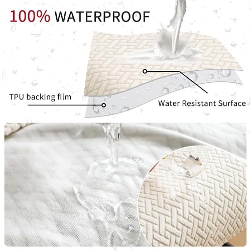 Image of Waterproof Bar Stool Covers Set of 2 Rectangle Beige Jacquard Stretchable Backless Barstool Seat Cover Counter Bar Stool Slipcovers Washable