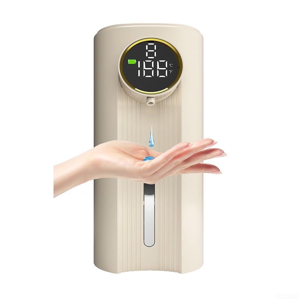Automatischer Seifenschaumspender, 350 ml, Wandhalterung, berührungslos, 5 Gänge, verstellbarer Seifenspender, für Badezimmer, Küche, Büro (Gel Beige)