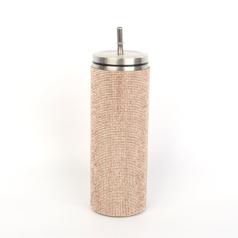 Daofaith 20oz Stainless Steel Tumbler with Rhinestones – Bling Water Cup with Straw and Lid – Cute Water Bottles for Women – Skinny Tumblers with Lids