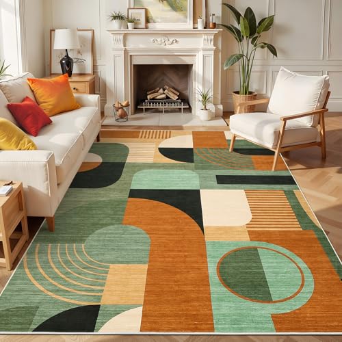Tapete Boho Geométrico Verde Multi 5'x7' Lavable miniatura 2