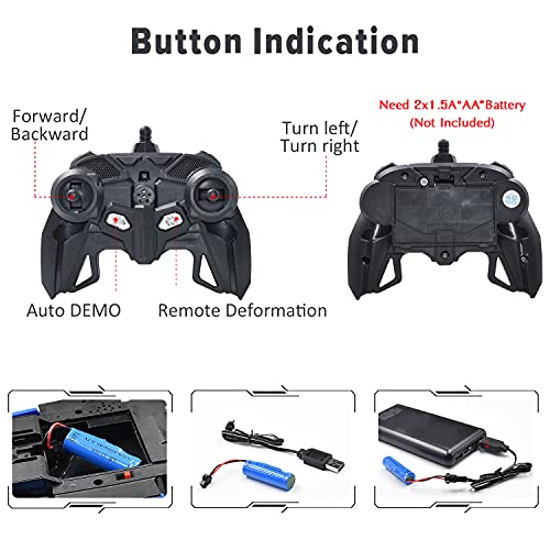 Villacool Remote Control Car, Rc Transformer Cars Toy For Kids, 360° Rotating Deformation With Led Light, Transform Robot Rc Car, Boys Girls New Year's Gift (Blue) #TOP5