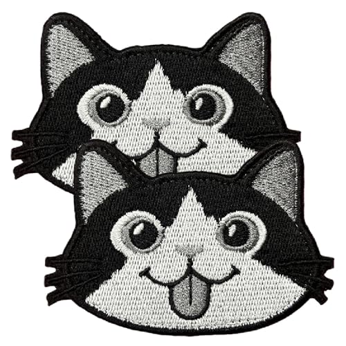 Black Cat Face Patch,2 PCS Funny Cute Trendy Meme Peeking Cat Patches with Hook and Loop,Embroidered Military Tactical Morale Emblem for Clothes, Backpacks, Jackets, Vests, Cap & More