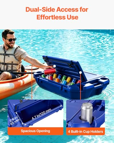 Image of VEVOR Floating Cooler 40 QT Floating Ice Chest with Wheels & Tow Rope, Premium LLDPE Amphibious Beverage Cooler for Water & Land, Stable Cruising on Lake, River, Seashore, Beach, Kayak