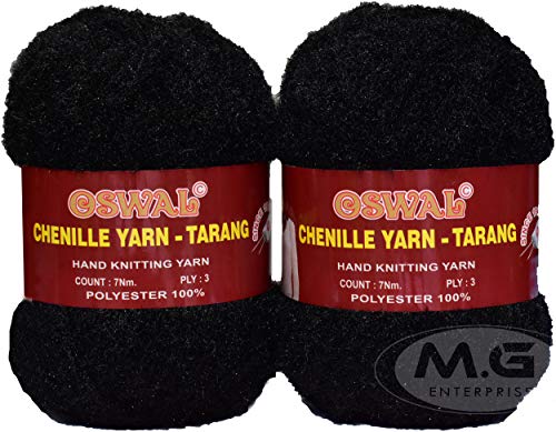 Image of M.G Knitting Wool Yarn, Soft Tarang Feather Wool Ball Black 200 gm Best Used with Knitting Needles, Soft Tarang Wool Crochet NeedlesWool Yarn for Knitting. by M.G