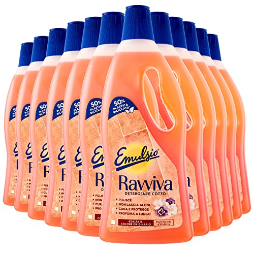 Emulsio Reviva - Limpiador de suelos para cocina tradicional o moderna pizarra con piedras naturales porosas fórmula protectora de flores blancas y violetas de larga duración - 12 botellas de 750 ml