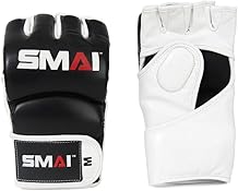 SMAI MMA Grappling Gloves - UFC Mixed Martial Arts Training, Cardio and Boxing Gloves, Half Finger Open Palm and Wrist Strap - Adjustable, Cage Fighting Punching Bag Workout