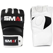 SMAI MMA Grappling Gloves - UFC Mixed Martial Arts Training, Cardio and Boxing Gloves, Half Finger Open Palm and Wrist Strap - Adjustable, Cage Fighting Punching Bag Workout
