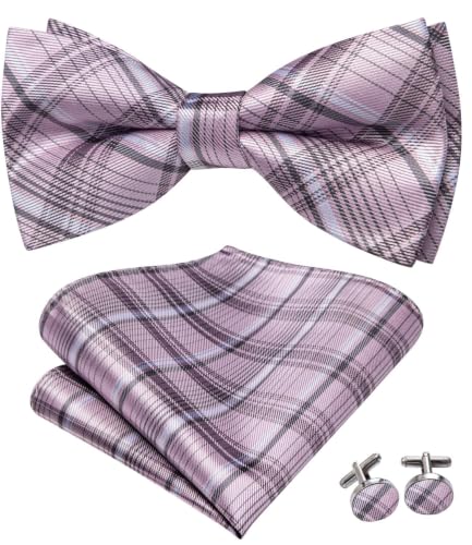 Image of Dubulle Mens Paisley Striped Bowtie Set Pre-tied Bowtie for Men and Pocket Square Set Wedding Business