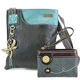 Chala Swing Crossbody Faux Leather Gift Messenger Bag with Double Zip Wallet (Navy_Dragonfly + Indigo Wallet)