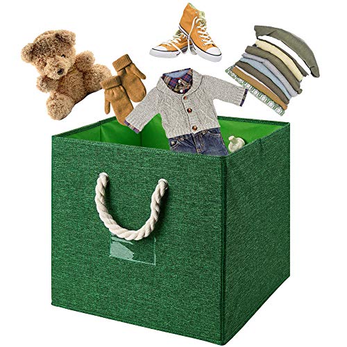 Green Foldable Fabric Cube Storage Bins Cloth Cube Storage Organizer Bin With Cotton Rops 13X13X13 In Collapsible Clothes Storage Cubes Baskets Drawers Organizer Decroative Storage Boxes For Organizing Closet Shelves ,Q-St-48-6 #TOP4