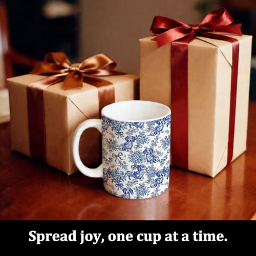 Taza de cerámica azul y blanca 11 oz con asa miniatura 5