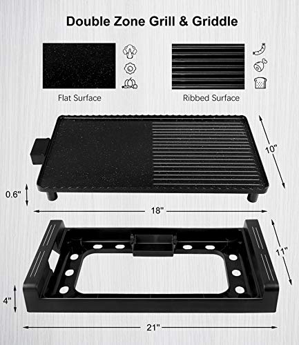 Electric Griddle Grill Indoor - Nonstick Korean BBQ Flat Grills Extra Large, Family-sized Pancake Griddles, Less Smoke, 5 Thermostat Modes, with Receipts, Black