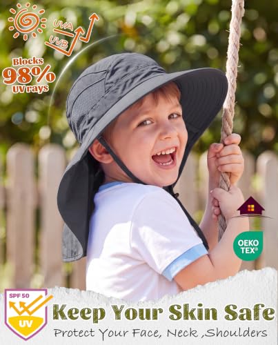 Image of Home Prefer UPF50 Wide Brim Kids Sun Hat Neck Flap Boys Girls Sun Protection Hat for Beach Fishing