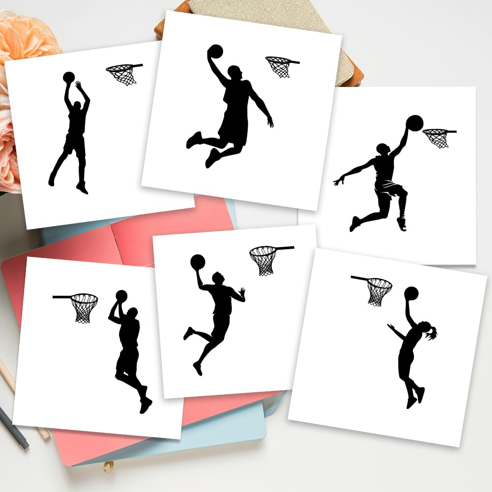 AHANDMAKER Lot de 6 autocollants pour interrupteur avec silhouette de joueur de basket-ball - Autocollant mural « Jouer au basket-ball » - Autocollant mural pour interrupteur