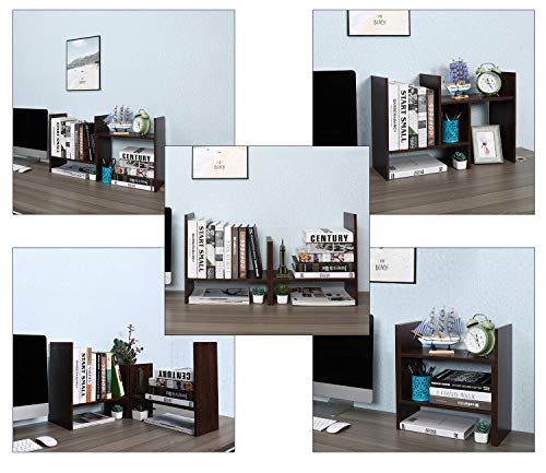 Pag Adjustable Desktop Shelf Wood Small Bookshelf Desk Supplies Organizers And Accessories Storage Display Rack Office Decor, Brown #TOP5