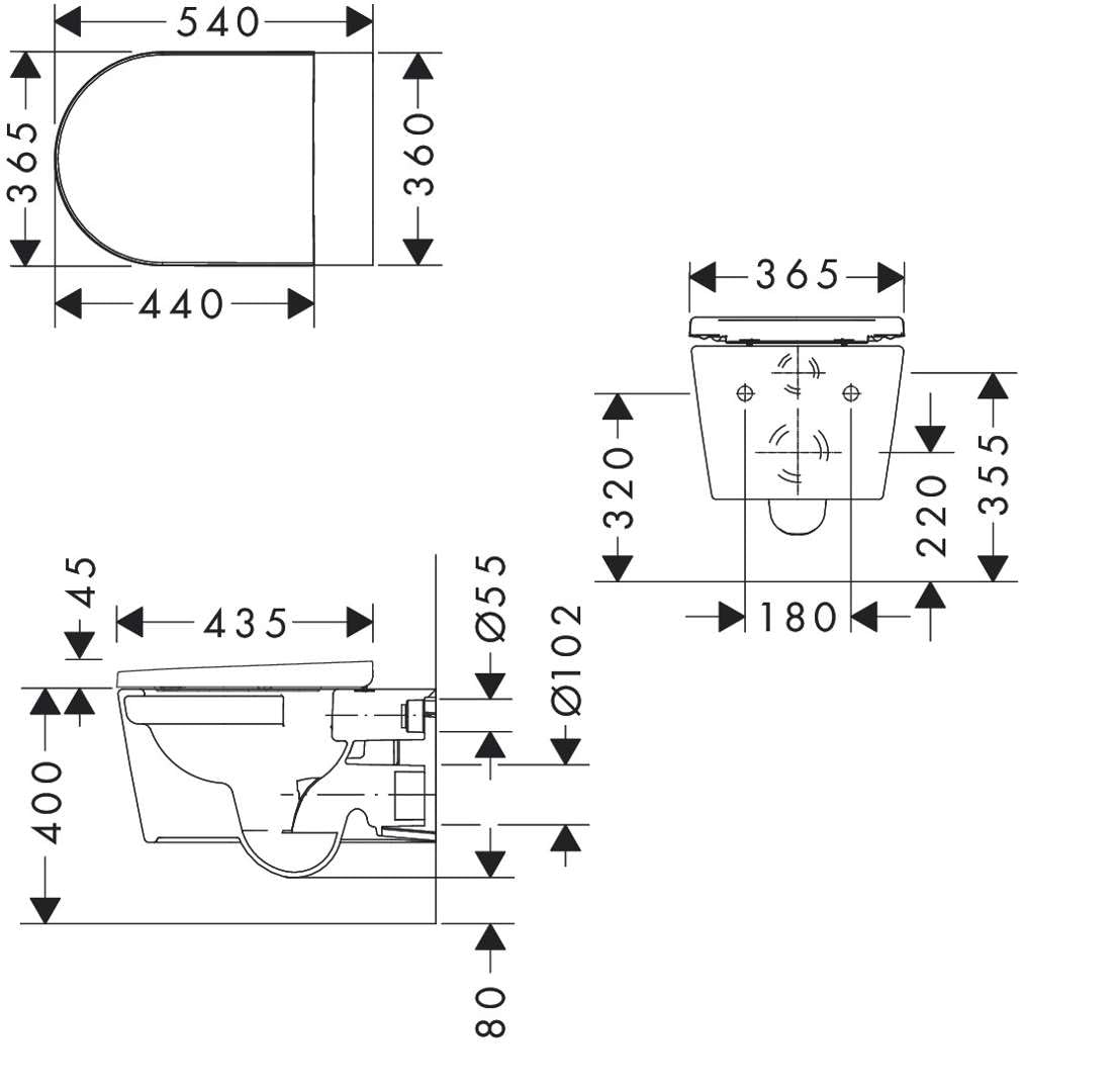 hansgrohe EluPura Original S Wand-WC Set, 365x540mm, AquaChannel Flush, inkl. WC-Sitz, 60207450